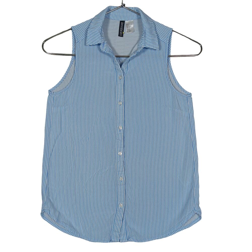 Divided by H&M Shirt Size 2 Baby Blue Pinstriped Sleeveless Collared Button Down